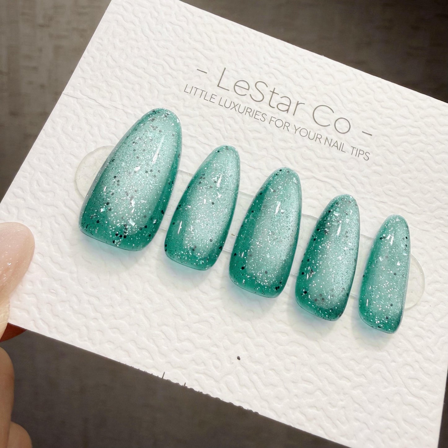 Timed Offer 4 For 3) Handmade Press On Frozen Mint Cat Eye Gel Nails