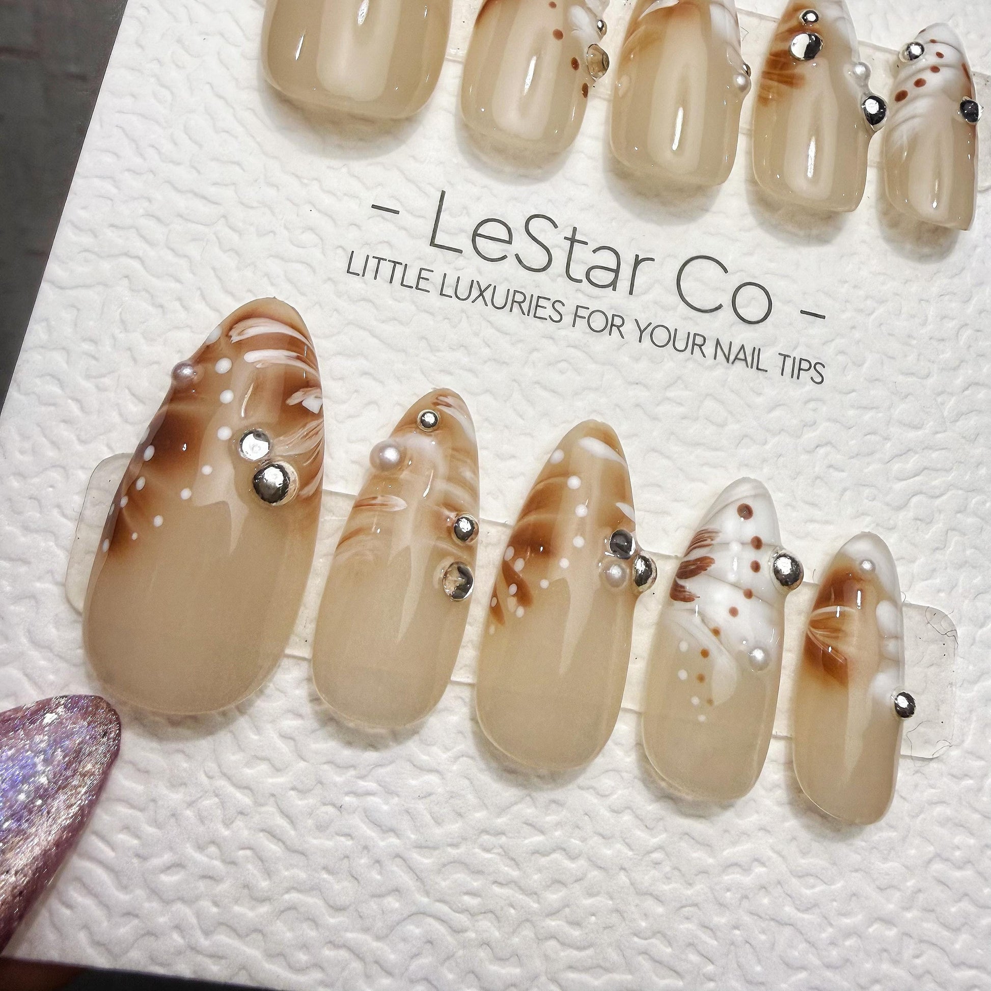 Timed Offer 4 For 3) Handmade Press On Amber Veil Gel Acrylic Nails