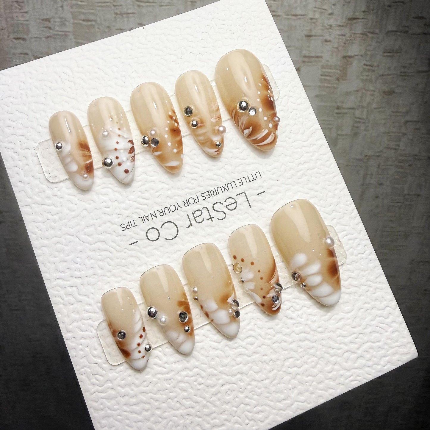 Timed Offer 4 For 3) Handmade Press On Amber Veil Gel Acrylic Nails