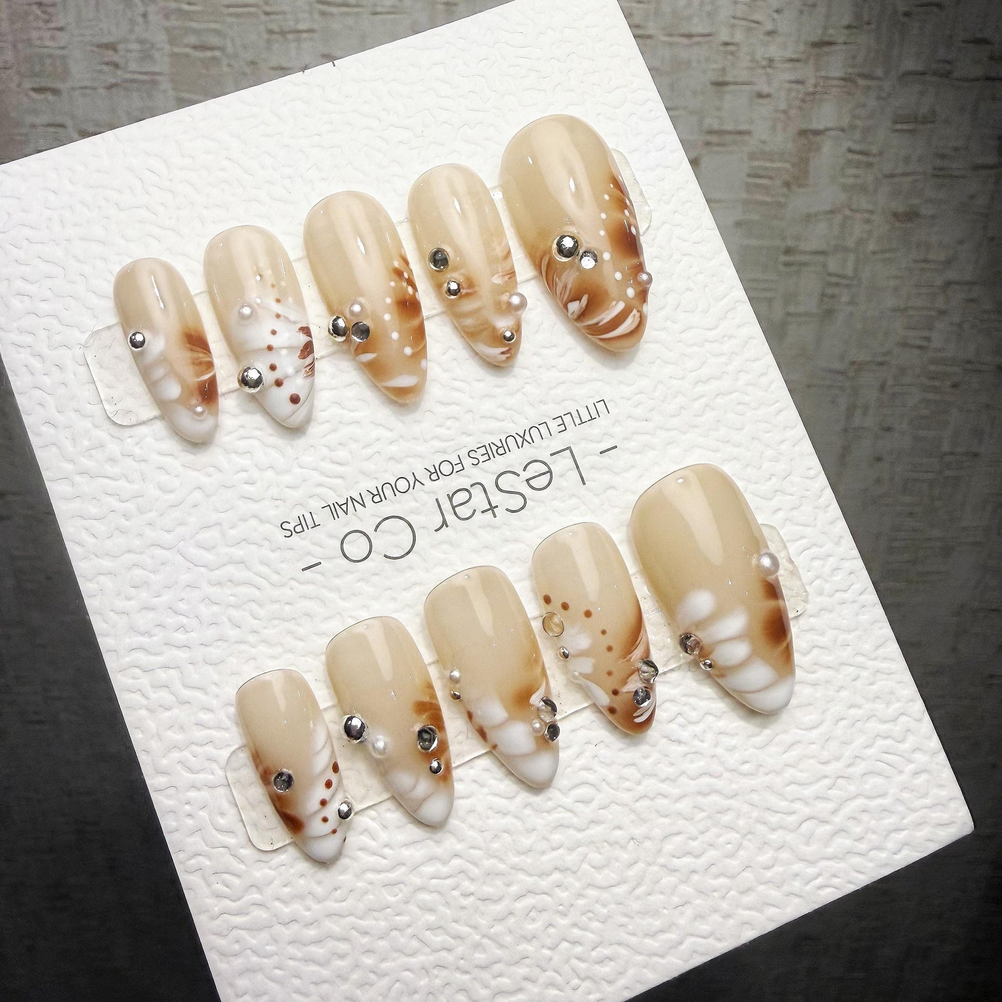 Timed Offer 4 For 3) Handmade Press On Amber Veil Gel Acrylic Nails