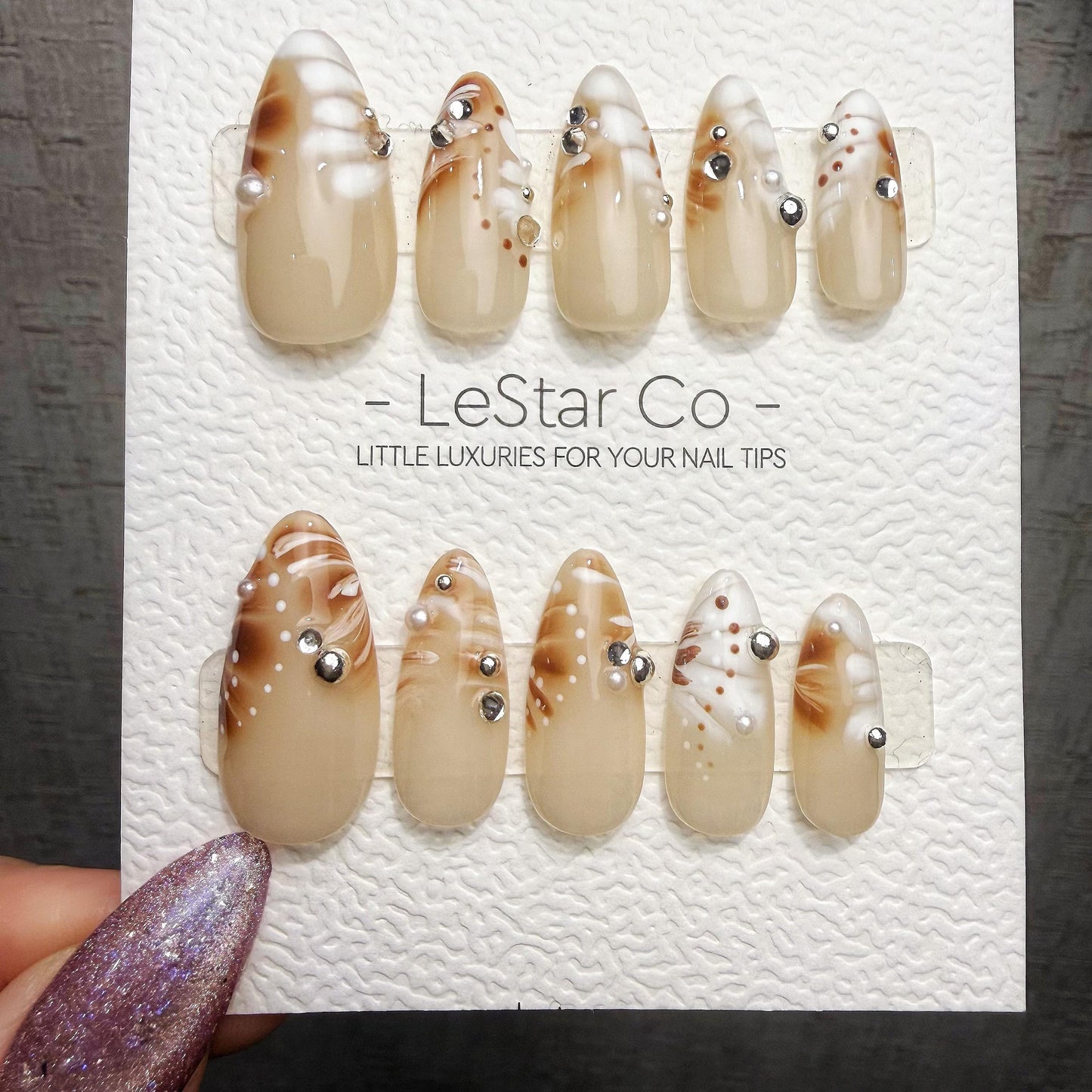Timed Offer 4 For 3) Handmade Press On Amber Veil Gel Acrylic Nails