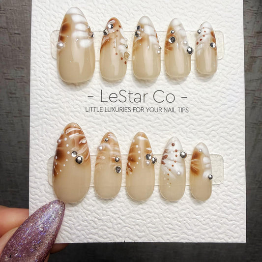Timed Offer 4 For 3) Handmade Press On Amber Veil Gel Acrylic Nails