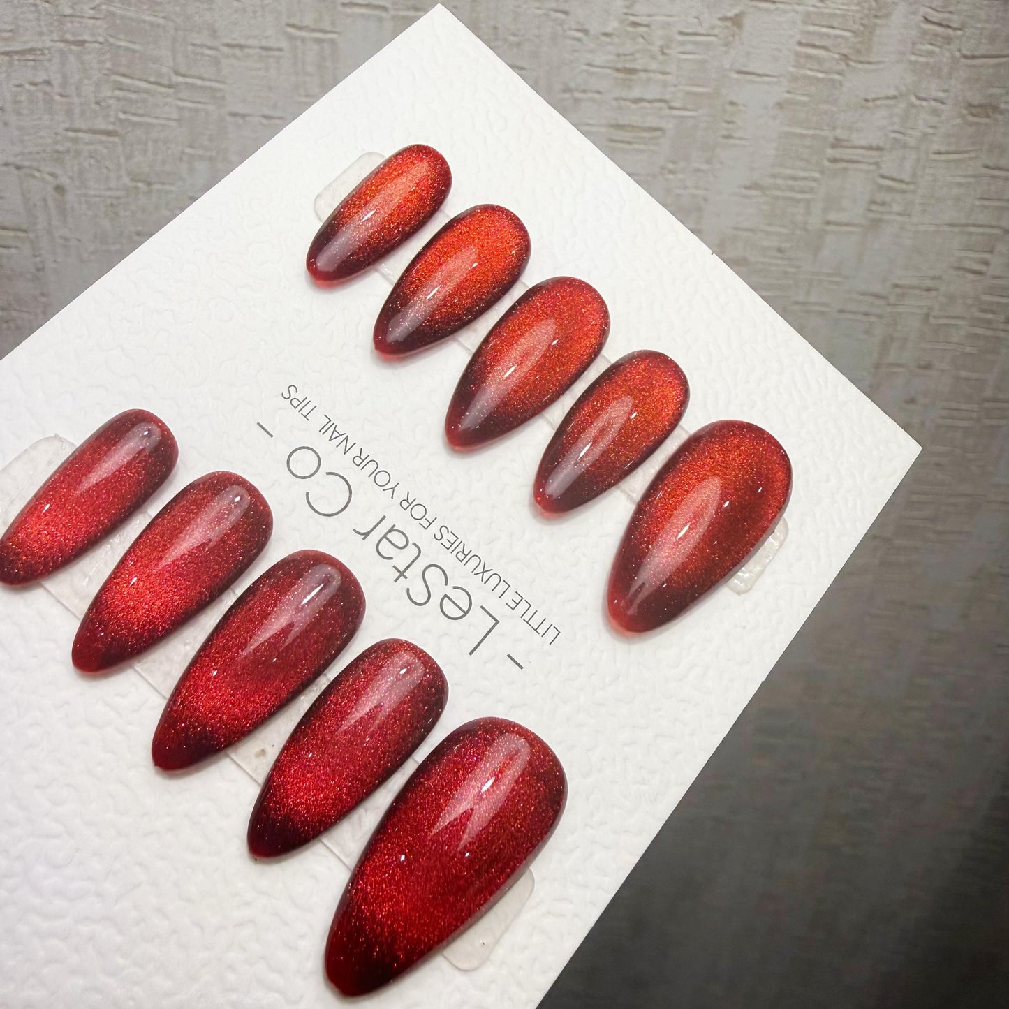 Handmade Ruby Eclipse Cat Eye Gel Press On Nails – Reusable, Customizable Manicure