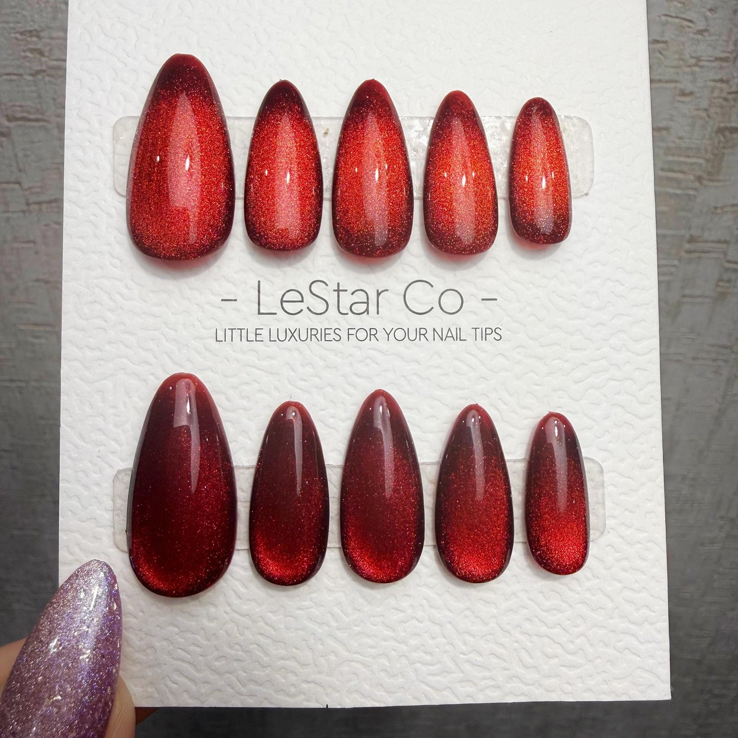 Handmade Ruby Eclipse Cat Eye Gel Press On Nails – Reusable, Customizable Manicure