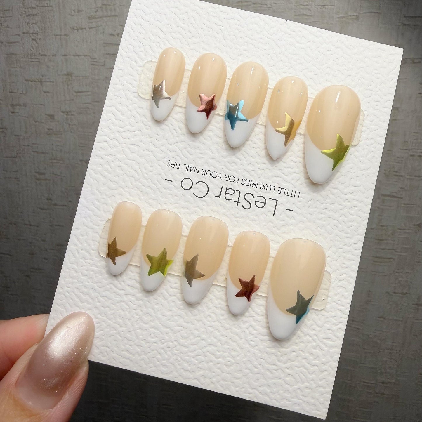 Timed Offer 4 For 3) Handmade Press On Star Pop Gel Acrylic Nails