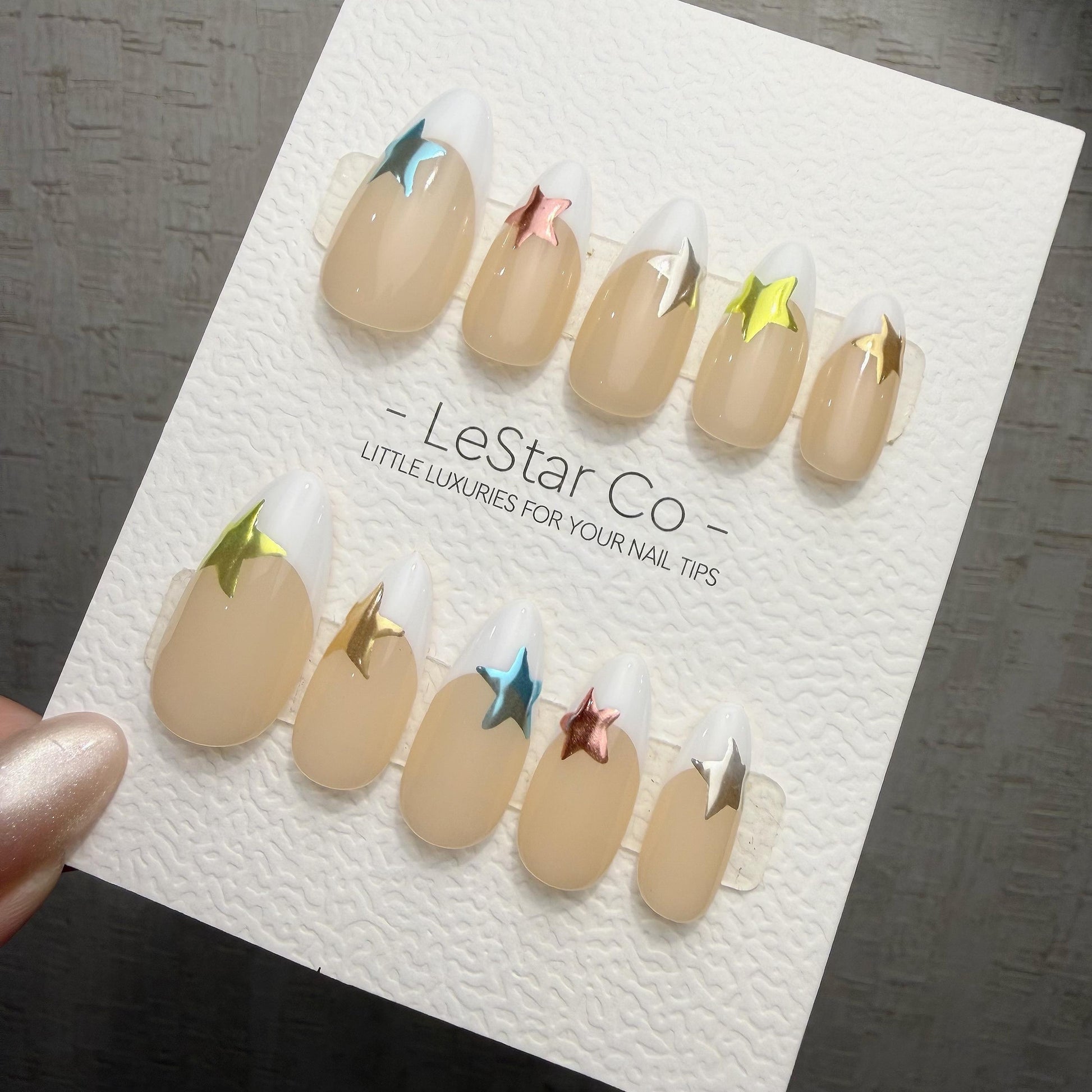 Timed Offer 4 For 3) Handmade Press On Star Pop Gel Acrylic Nails