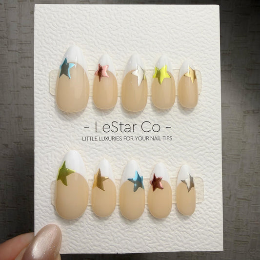 Timed Offer 4 For 3) Handmade Press On Star Pop Gel Acrylic Nails