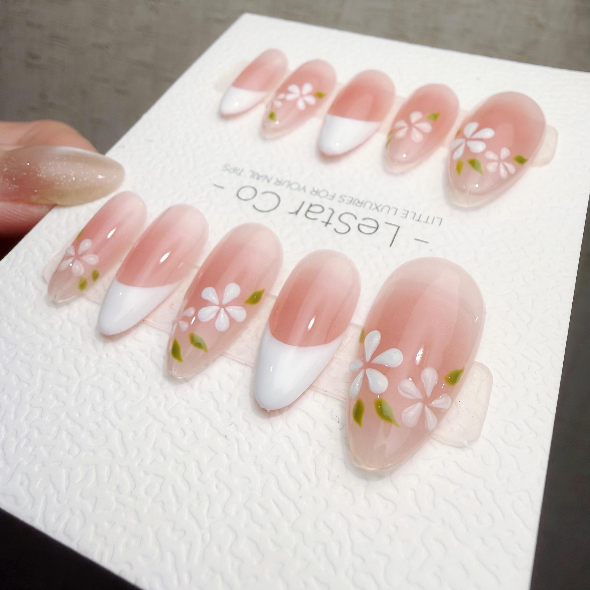 Timed Offer 4 For 3) Handmade Press On Spring Petals Gel Acrylic Nails