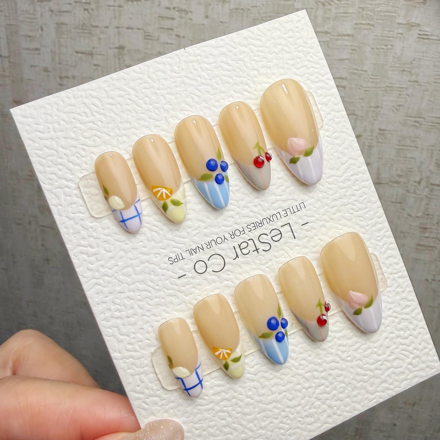Timed Offer 4 For 3) Handmade Press On Fruit Market Gel Acrylic Nails