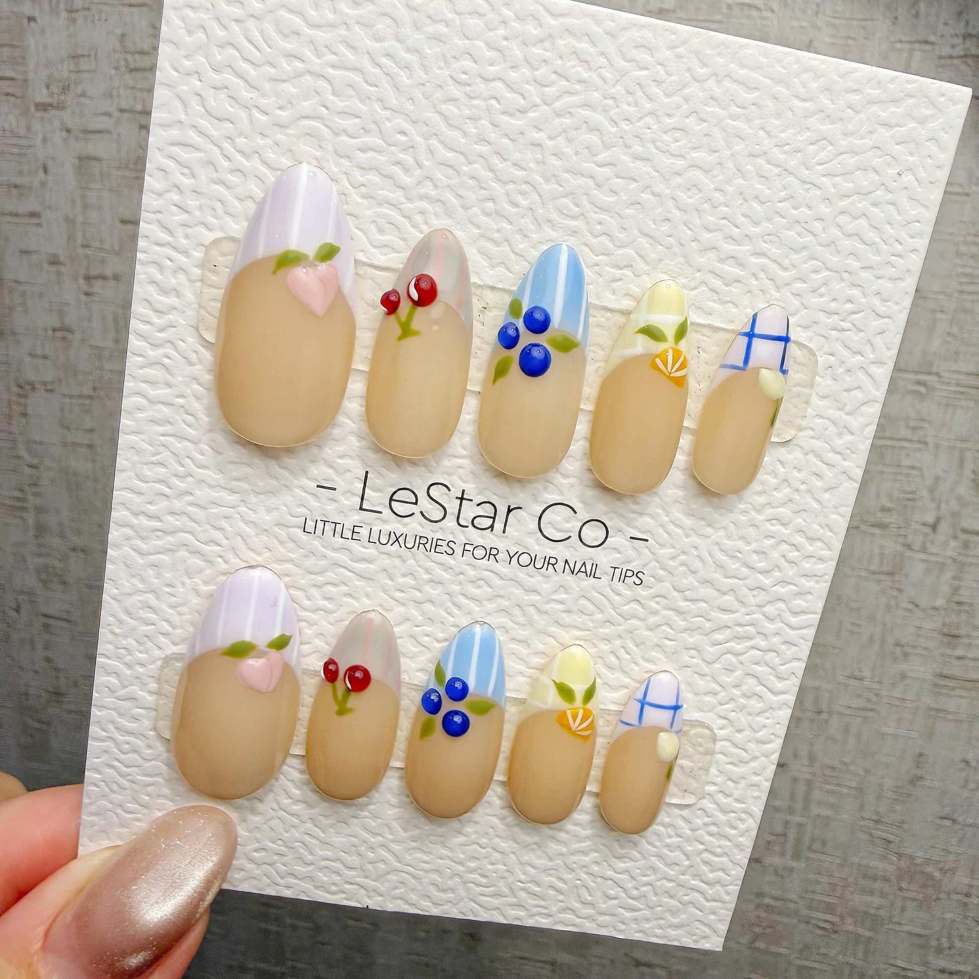Timed Offer 4 For 3) Handmade Press On Fruit Market Gel Acrylic Nails