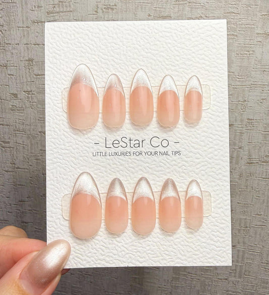 Timed Offer 4 For 3) Handmade Press On Silver Veil Cat Eye Gel Nails