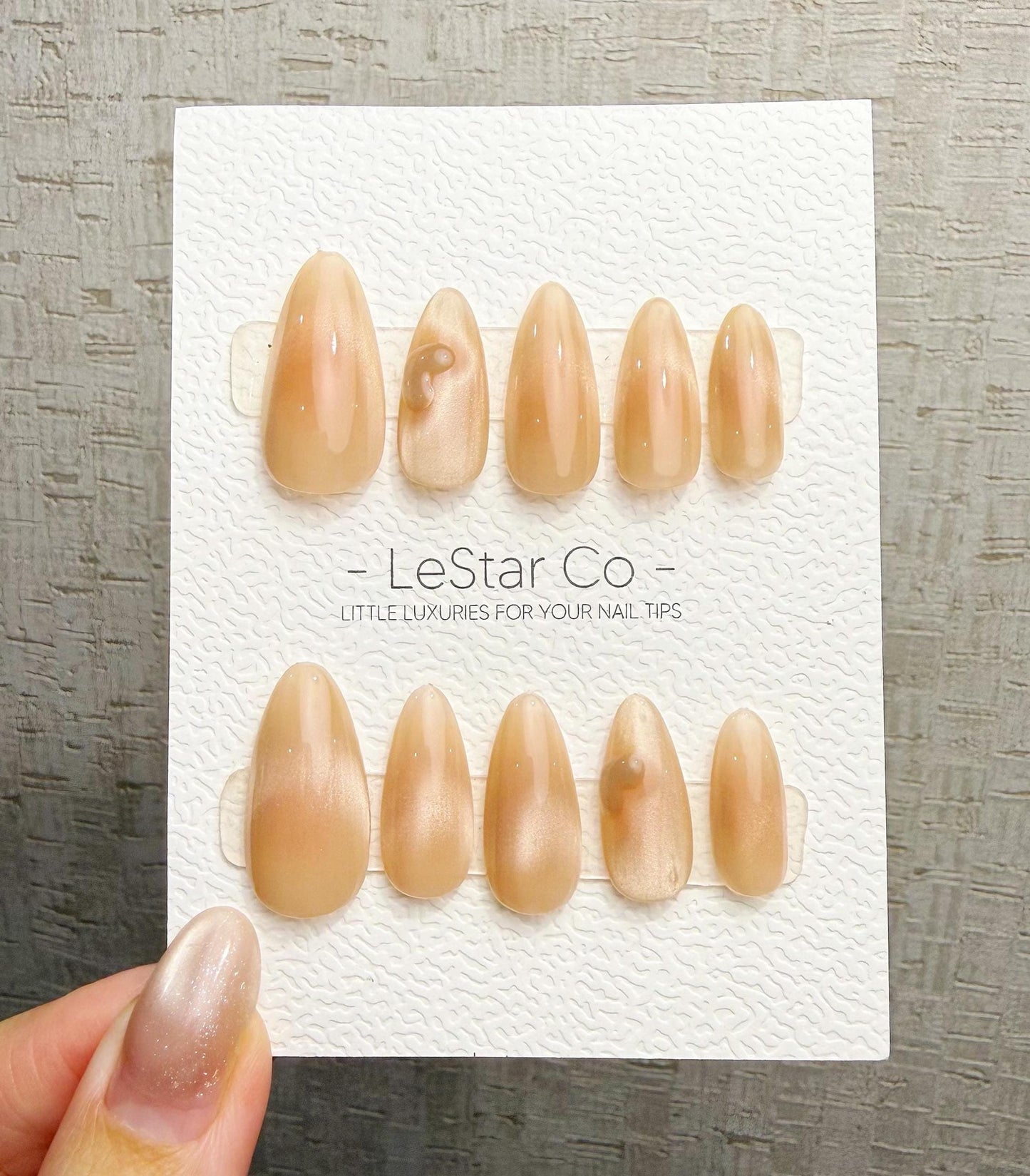 Timed Offer 4 For 3) Handmade Press On Sand Pearl Cat Eye Gel Nails