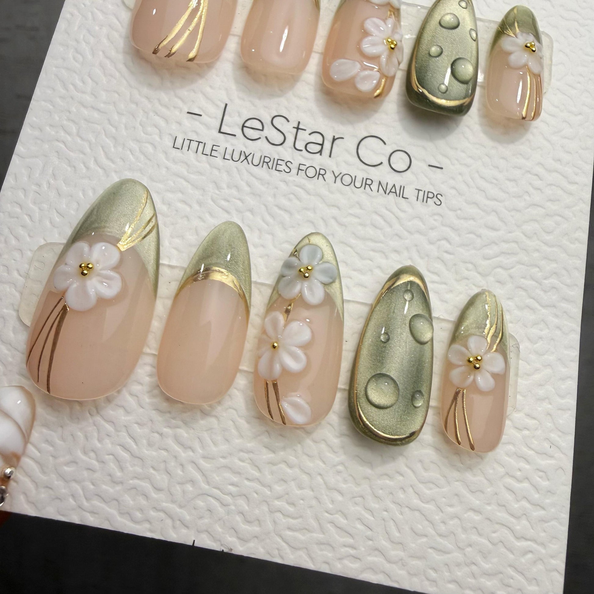 Timed Offer 4 For 3) Handmade Press On Fresh Dewdrop Gel Acrylic Nails