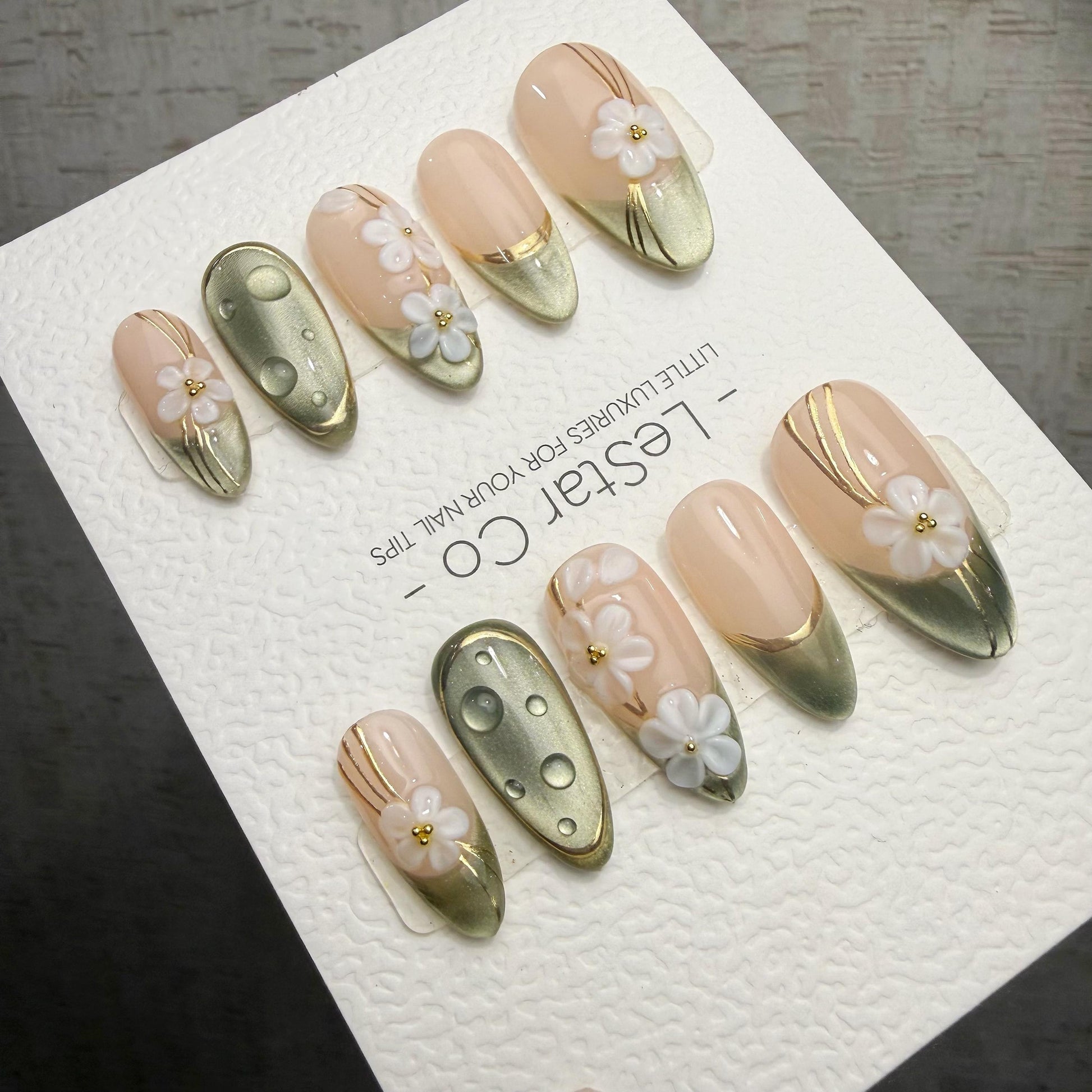 Timed Offer 4 For 3) Handmade Press On Fresh Dewdrop Gel Acrylic Nails