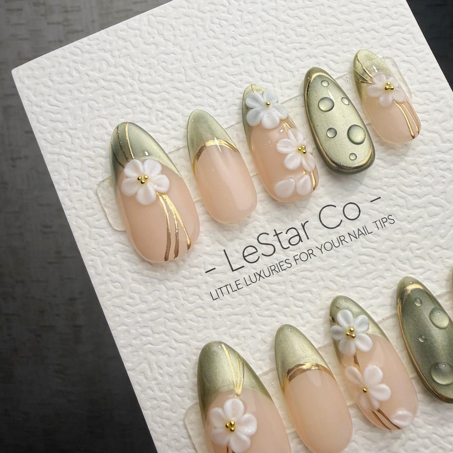 Timed Offer 4 For 3) Handmade Press On Fresh Dewdrop Gel Acrylic Nails