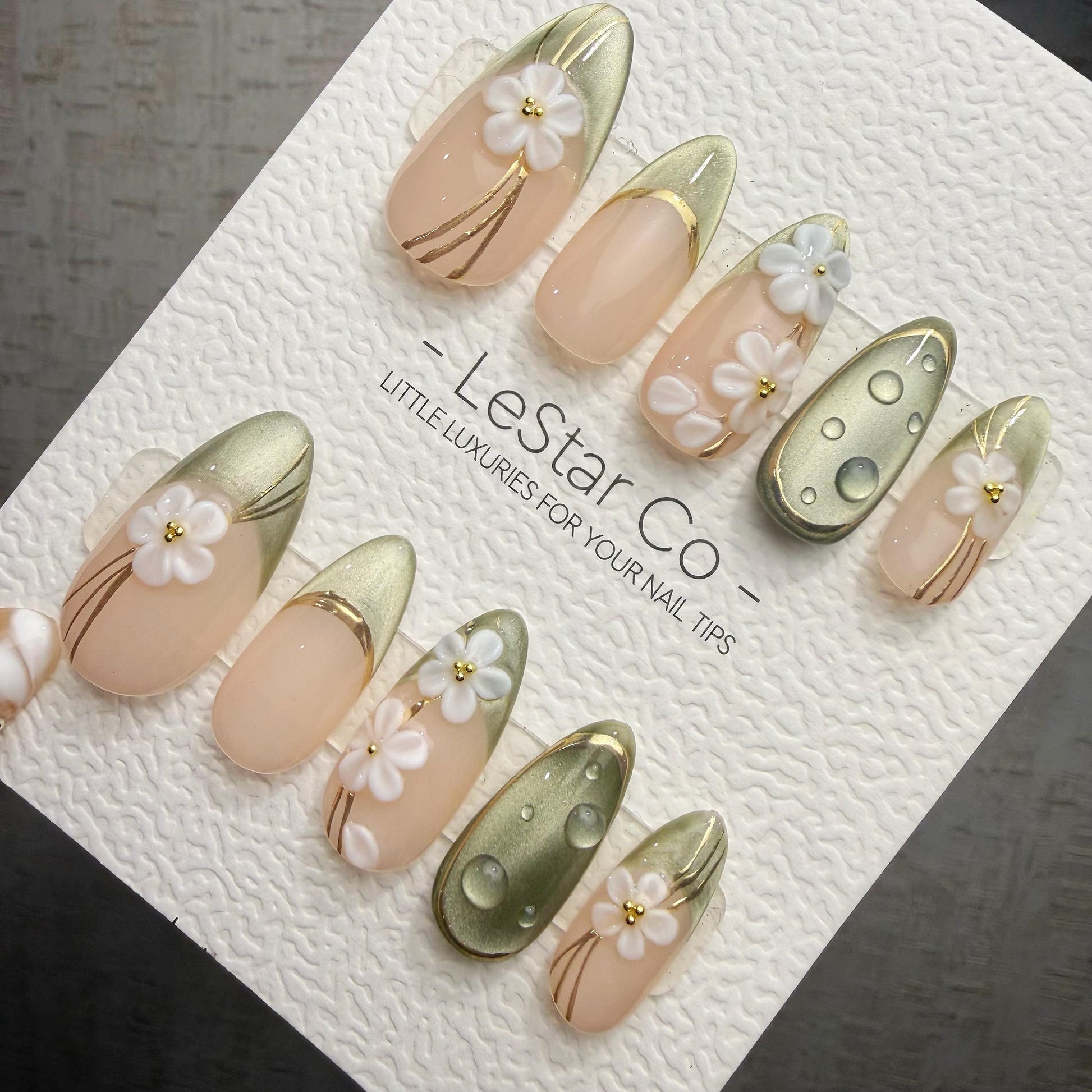 Timed Offer 4 For 3) Handmade Press On Fresh Dewdrop Gel Acrylic Nails