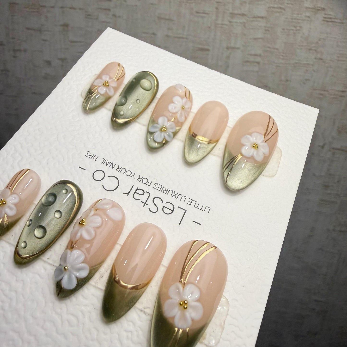 Timed Offer 4 For 3) Handmade Press On Fresh Dewdrop Gel Acrylic Nails