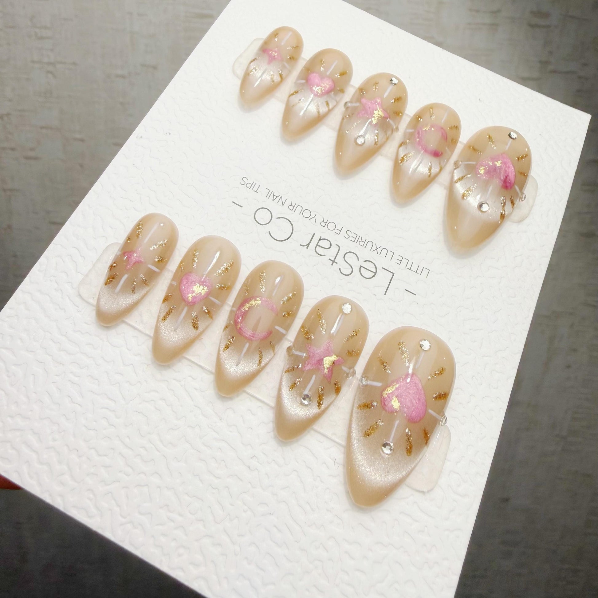 Timed Offer 4 For 3) Handmade Press On Moonlight Wishes Gel Acrylic Nails