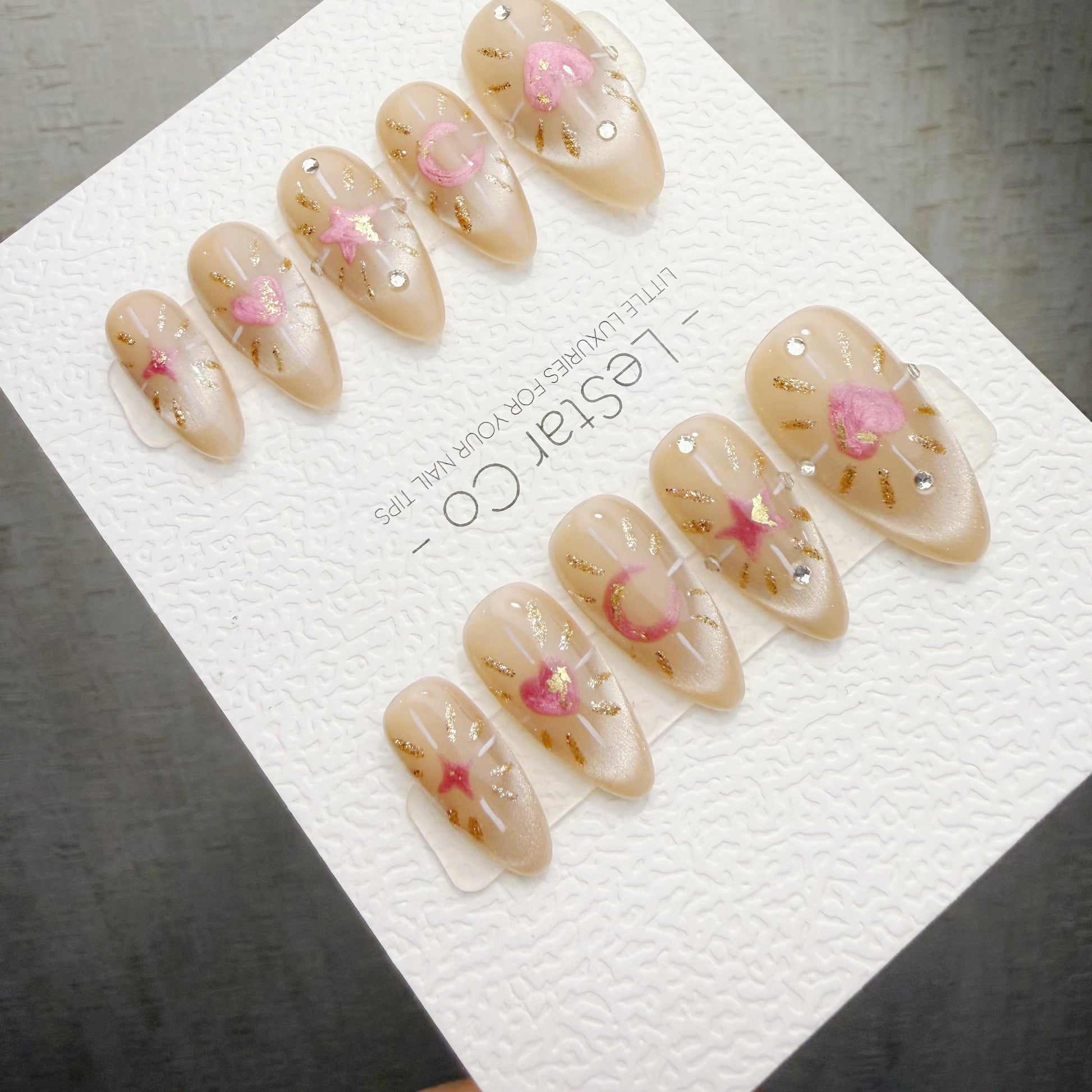 Timed Offer 4 For 3) Handmade Press On Moonlight Wishes Gel Acrylic Nails