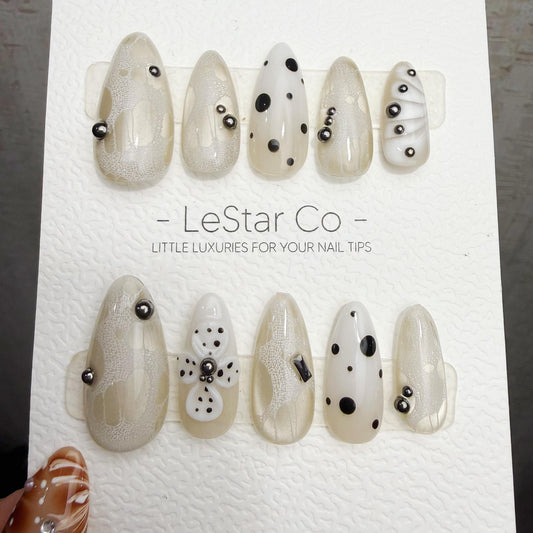 Timed Offer 4 For 3) Handmade Press On Paris Noir Gel Acrylic Nails