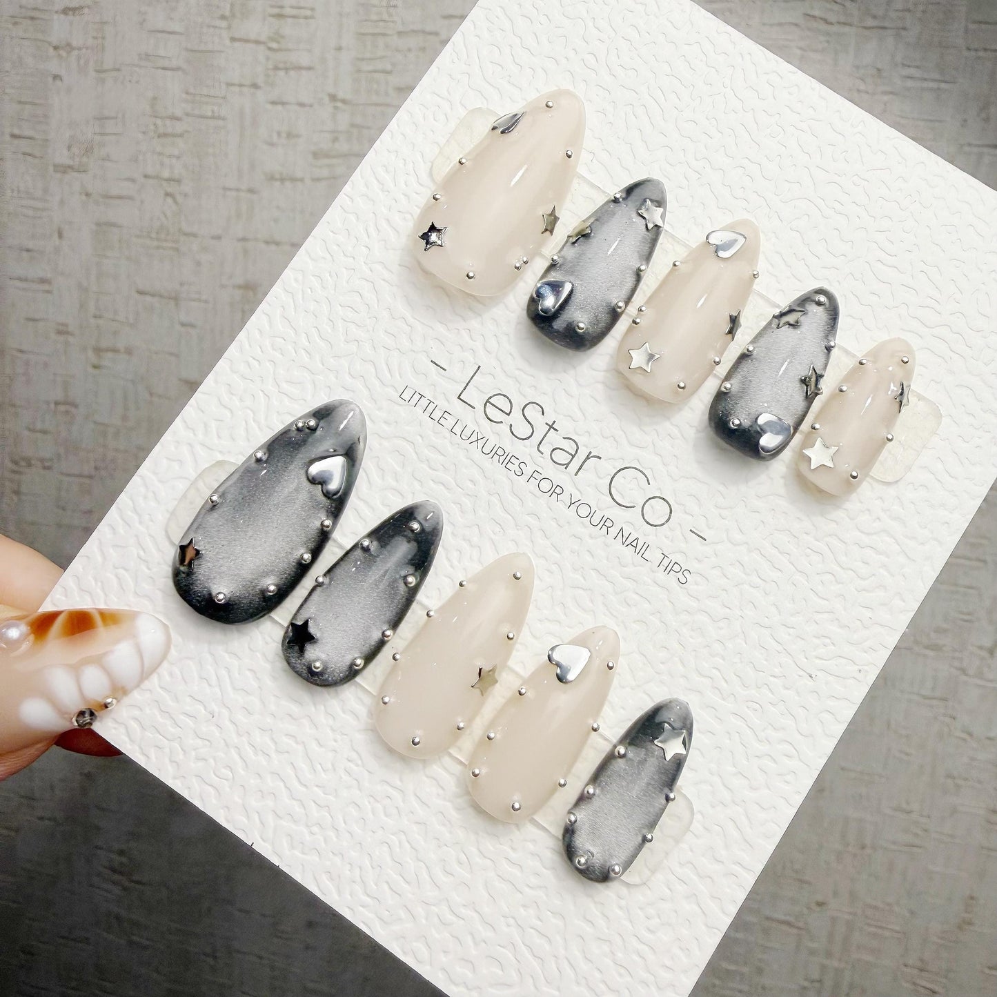 Handmade Moonlight Orbit Cat Eye Gel Press On Nails