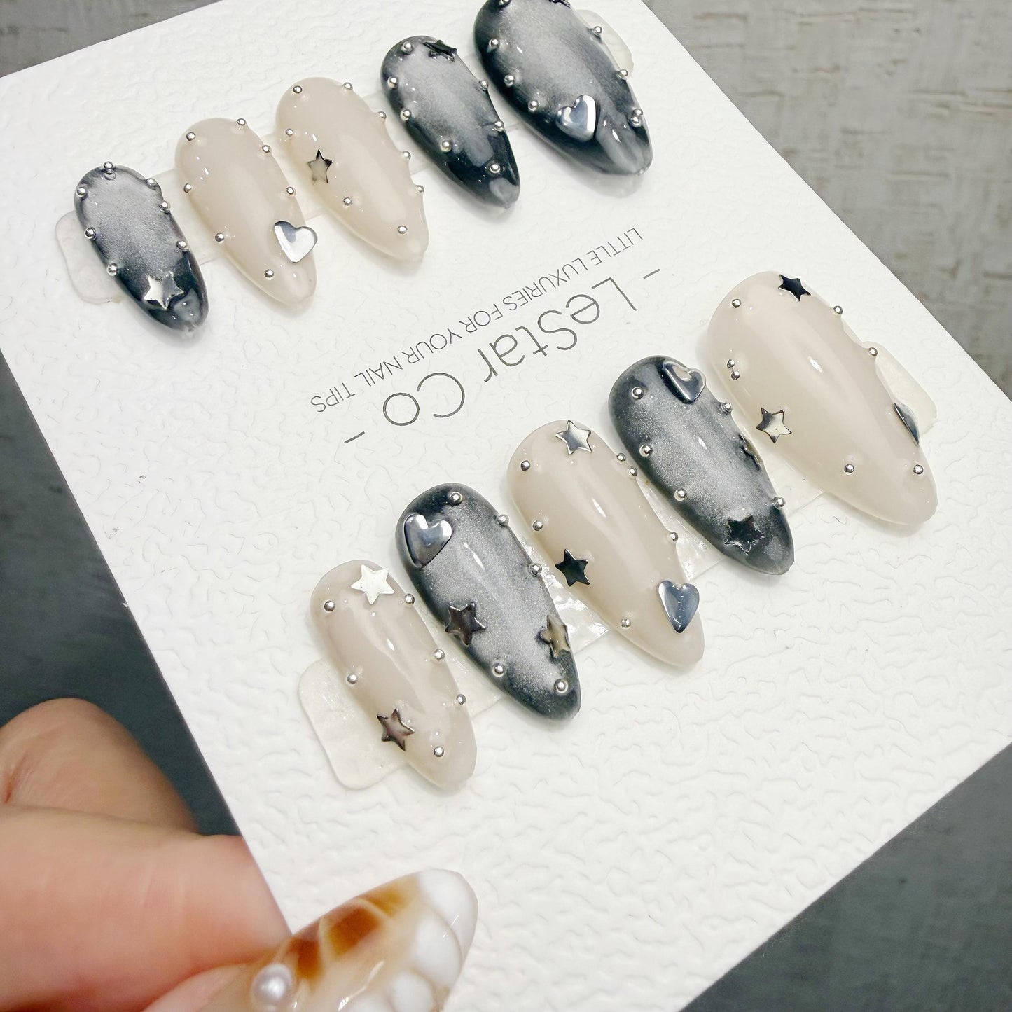 Handmade Moonlight Orbit Cat Eye Gel Press On Nails