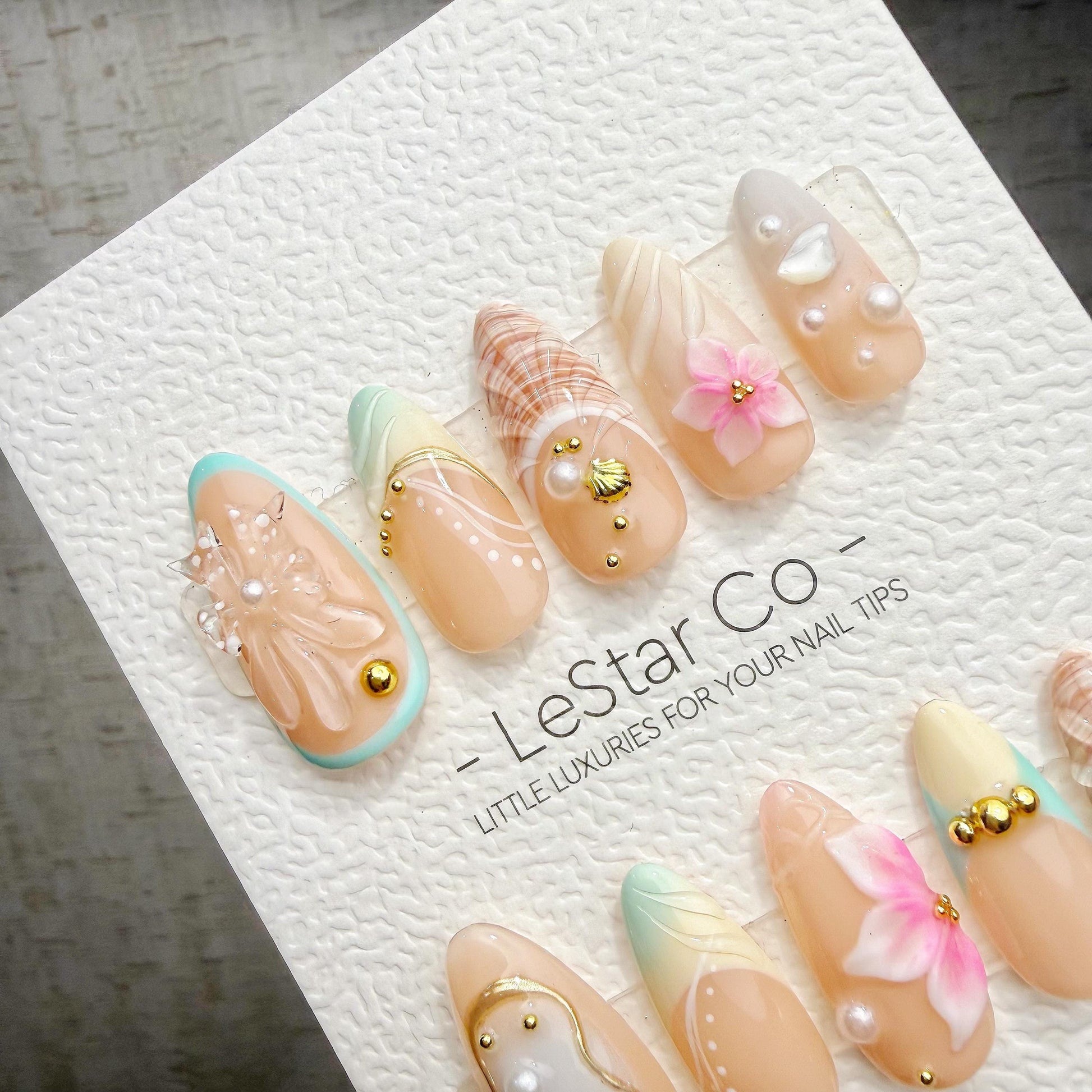 Timed Offer 4 For 3) Handmade Press On Summer Shore Gel Acrylic Nails