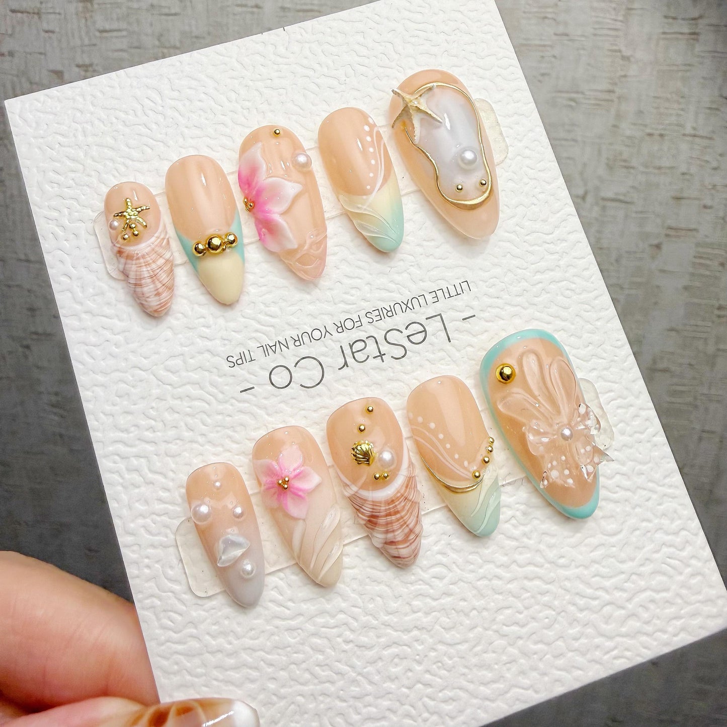 Timed Offer 4 For 3) Handmade Press On Summer Shore Gel Acrylic Nails