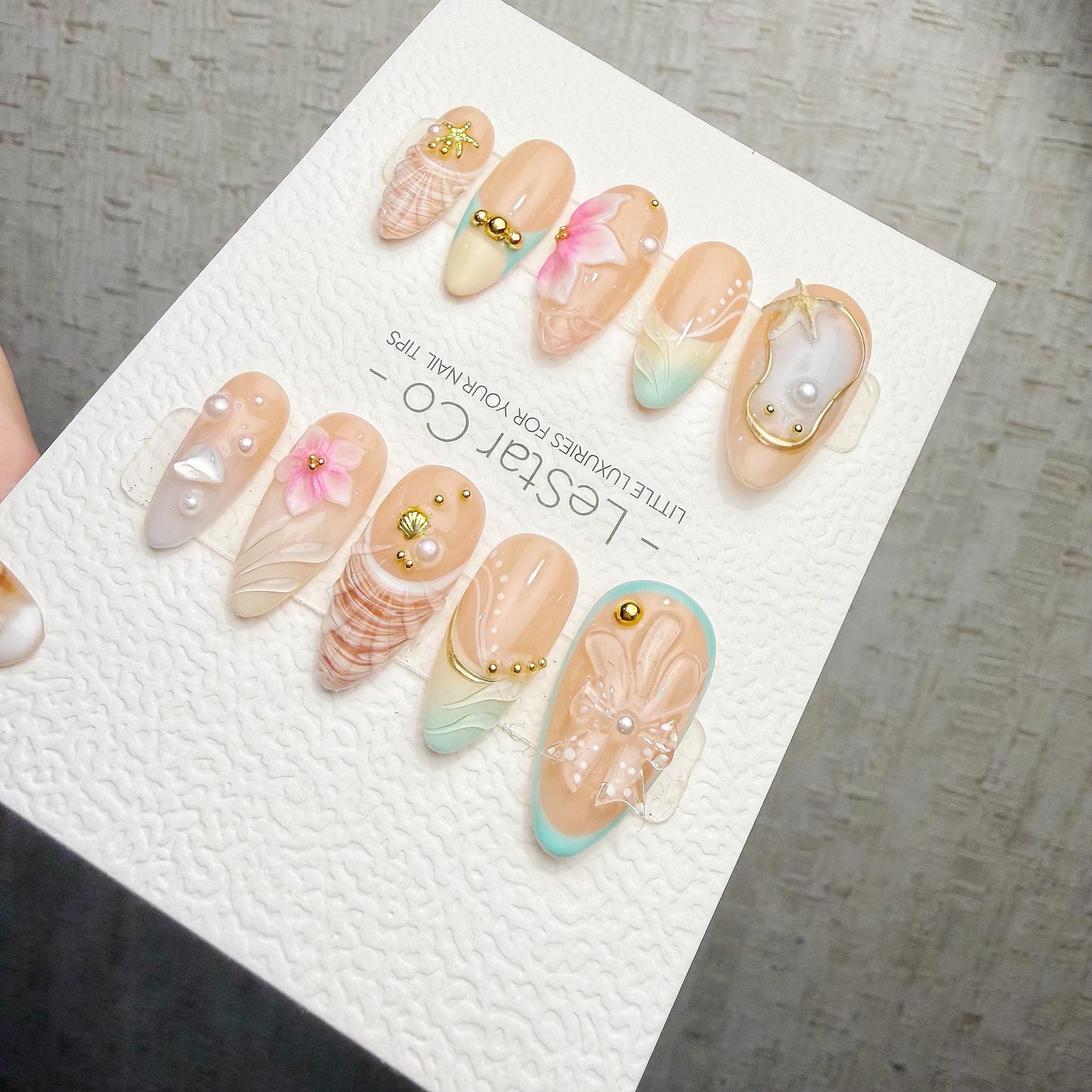 Timed Offer 4 For 3) Handmade Press On Summer Shore Gel Acrylic Nails