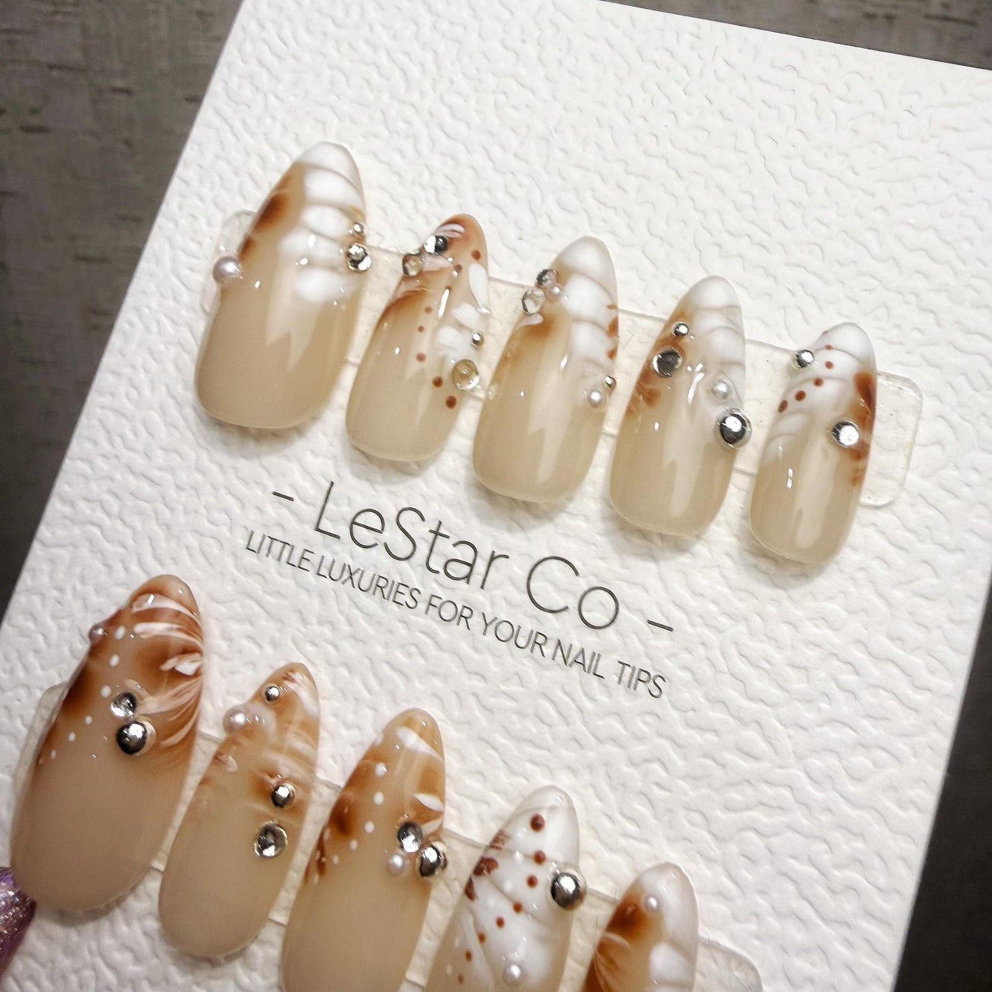 Timed Offer 4 For 3) Handmade Press On Amber Veil Gel Acrylic Nails