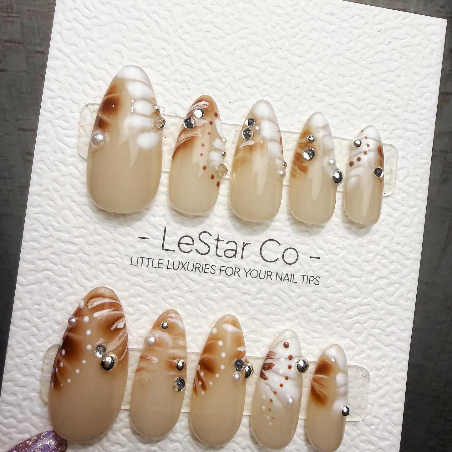 Timed Offer 4 For 3) Handmade Press On Amber Veil Gel Acrylic Nails