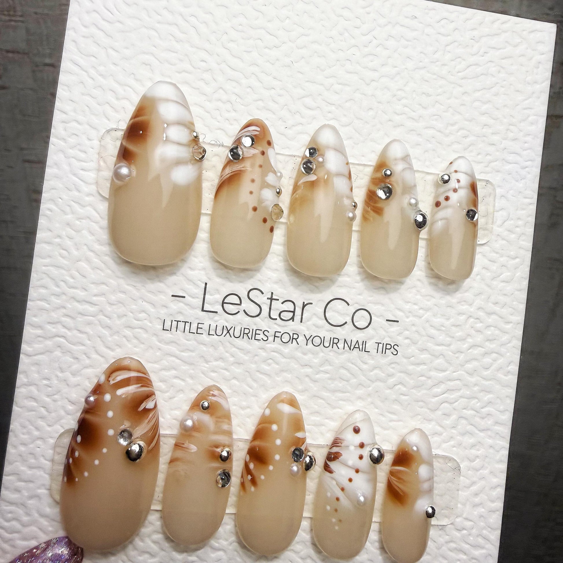 Timed Offer 4 For 3) Handmade Press On Amber Veil Gel Acrylic Nails