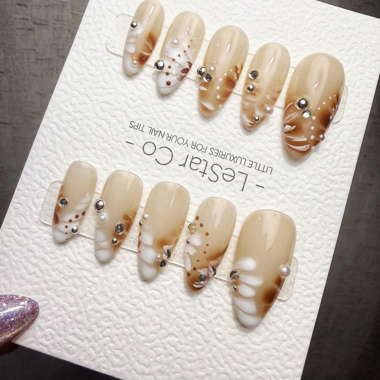 Timed Offer 4 For 3) Handmade Press On Amber Veil Gel Acrylic Nails