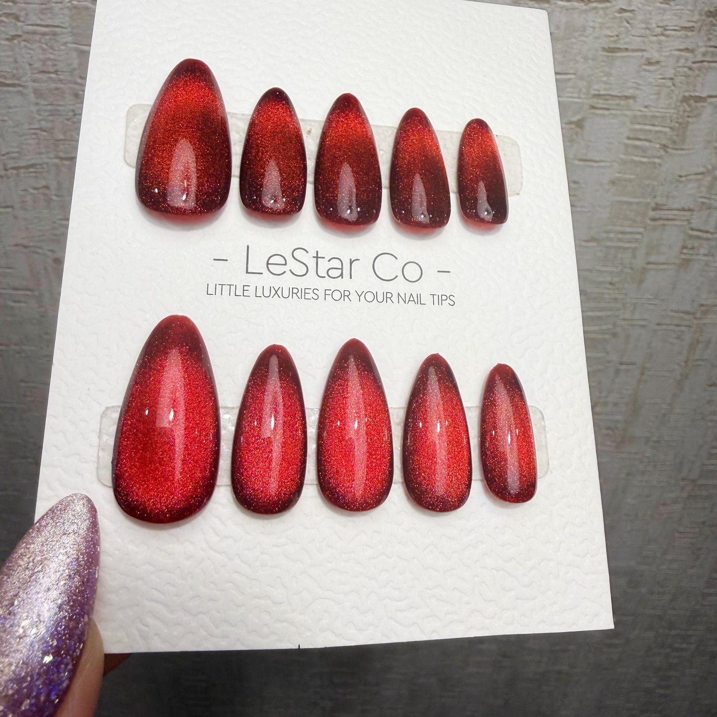 Handmade Ruby Eclipse Cat Eye Gel Press On Nails – Reusable, Customizable Manicure