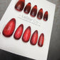 Handmade Ruby Eclipse Cat Eye Gel Press On Nails – Reusable, Customizable Manicure
