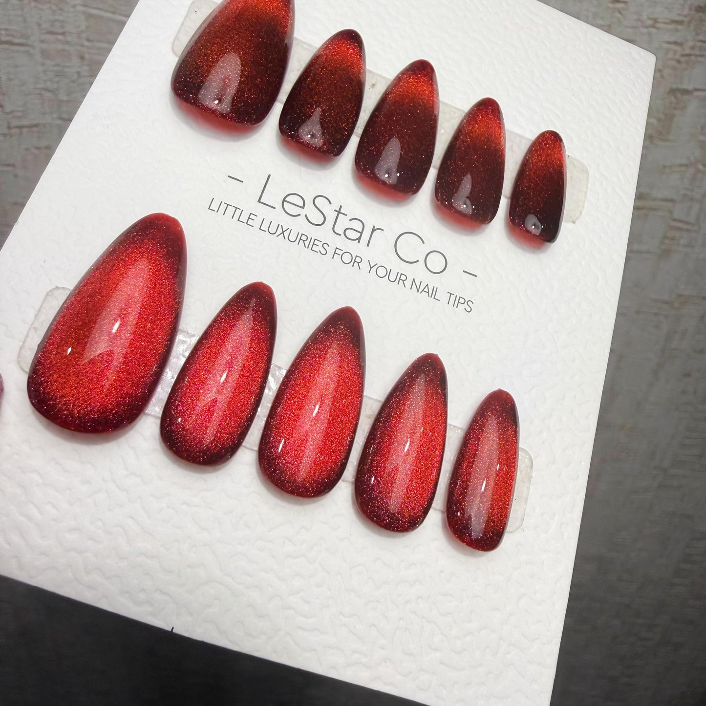 Handmade Ruby Eclipse Cat Eye Gel Press On Nails – Reusable, Customizable Manicure