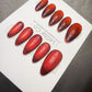 Handmade Ruby Eclipse Cat Eye Gel Press On Nails – Reusable, Customizable Manicure