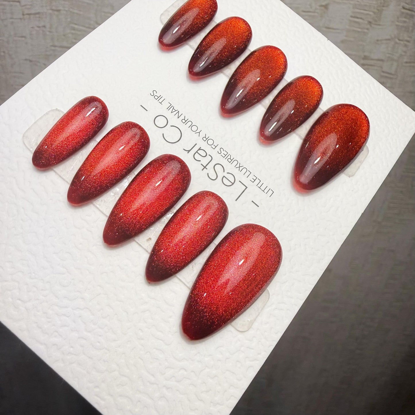 Handmade Ruby Eclipse Cat Eye Gel Press On Nails – Reusable, Customizable Manicure