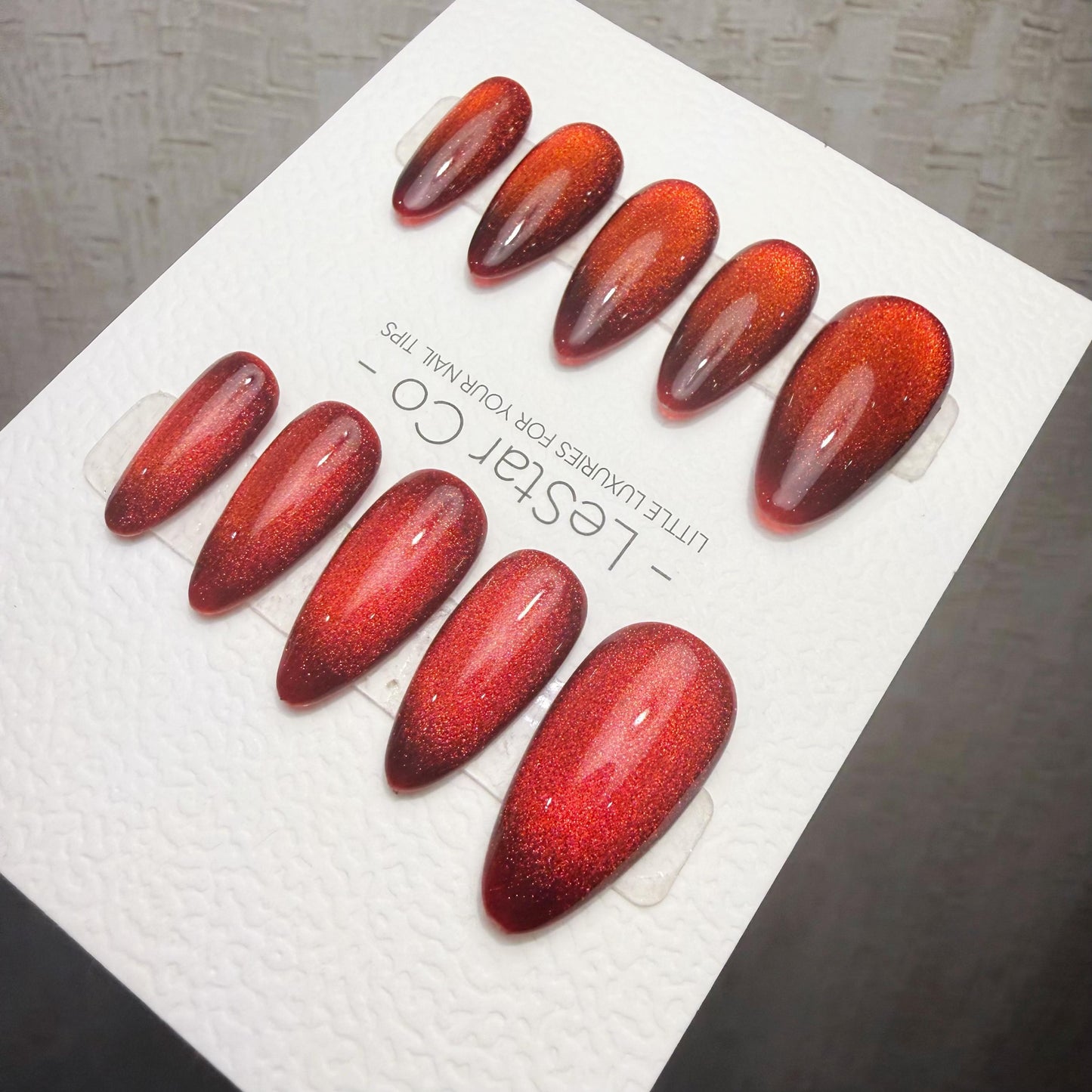 Handmade Ruby Eclipse Cat Eye Gel Press On Nails – Reusable, Customizable Manicure