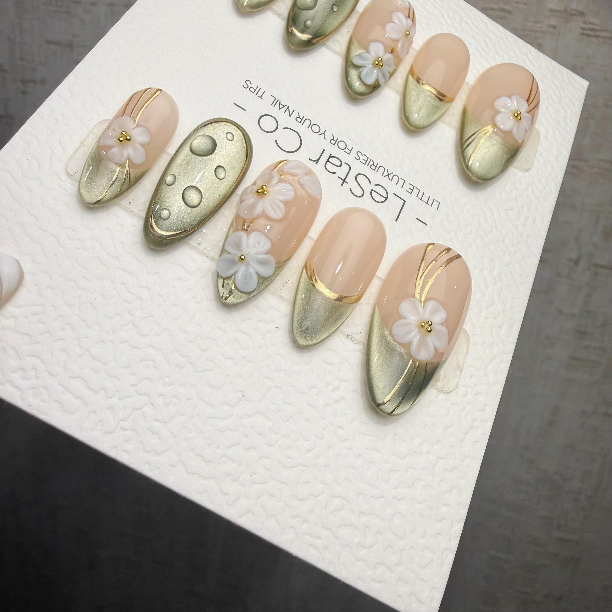 Timed Offer 4 For 3) Handmade Press On Fresh Dewdrop Gel Acrylic Nails