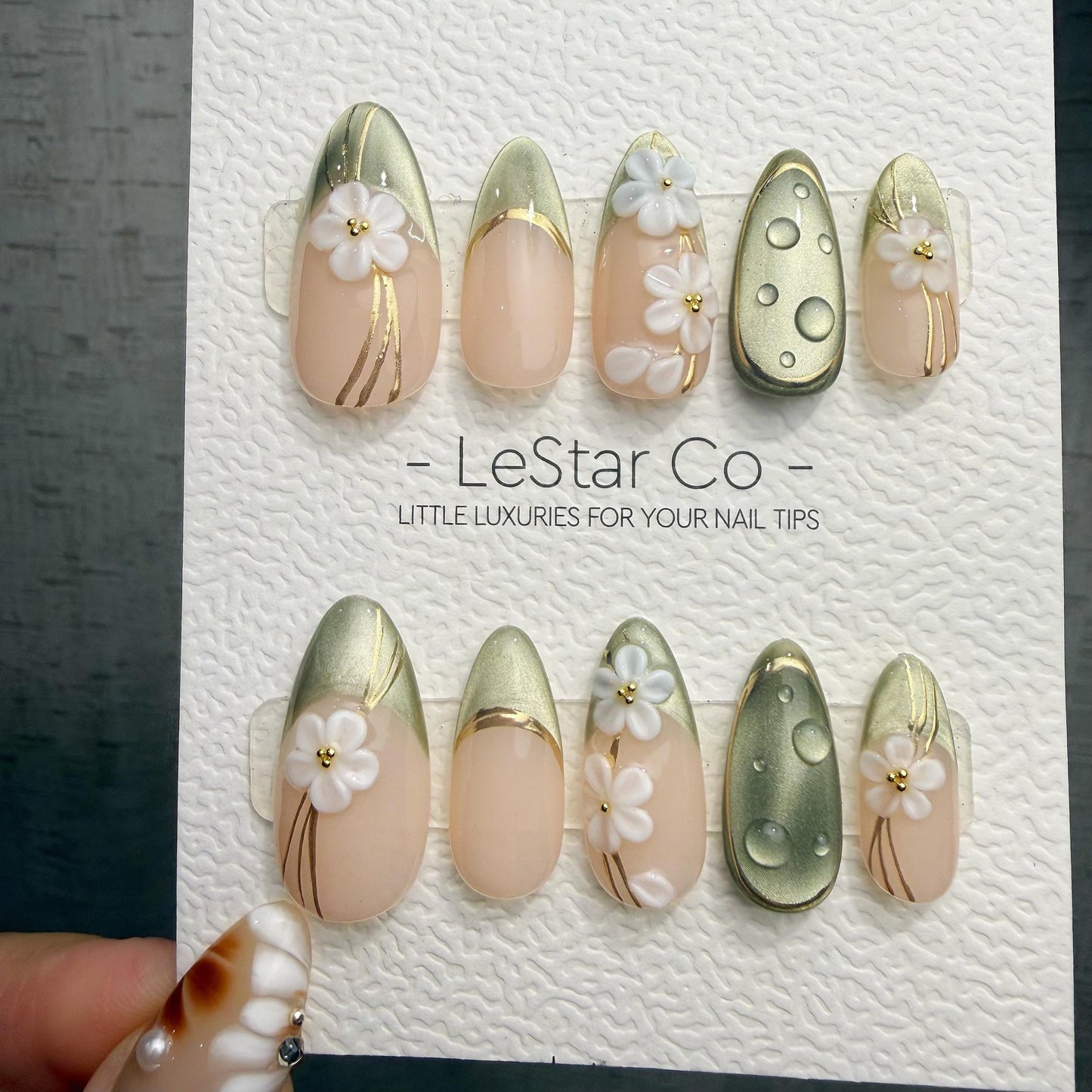 Timed Offer 4 For 3) Handmade Press On Fresh Dewdrop Gel Acrylic Nails