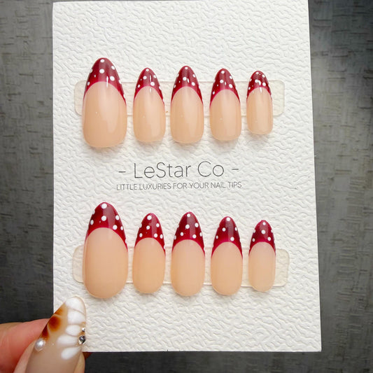 Timed Offer 4 For 3) Handmade Press On Retro Dot Gel Acrylic Nails