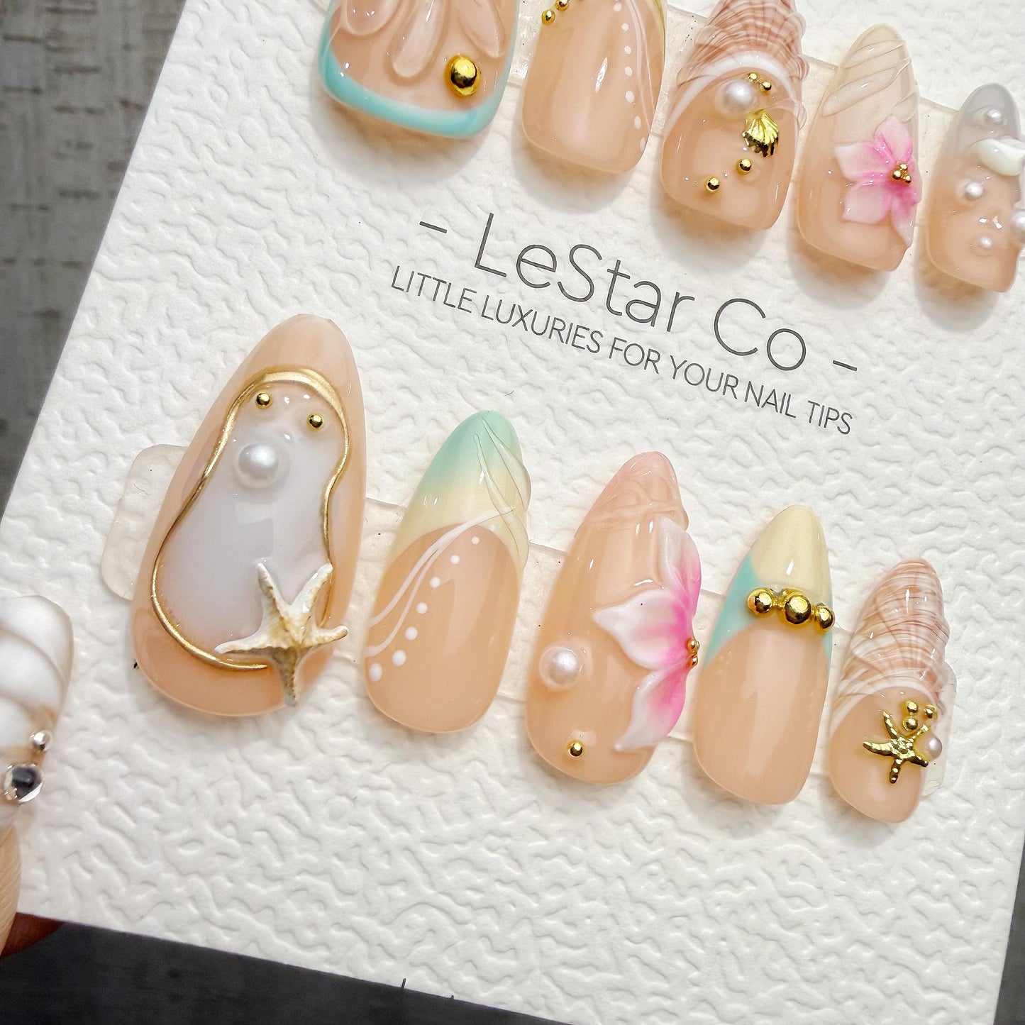 Timed Offer 4 For 3) Handmade Press On Summer Shore Gel Acrylic Nails