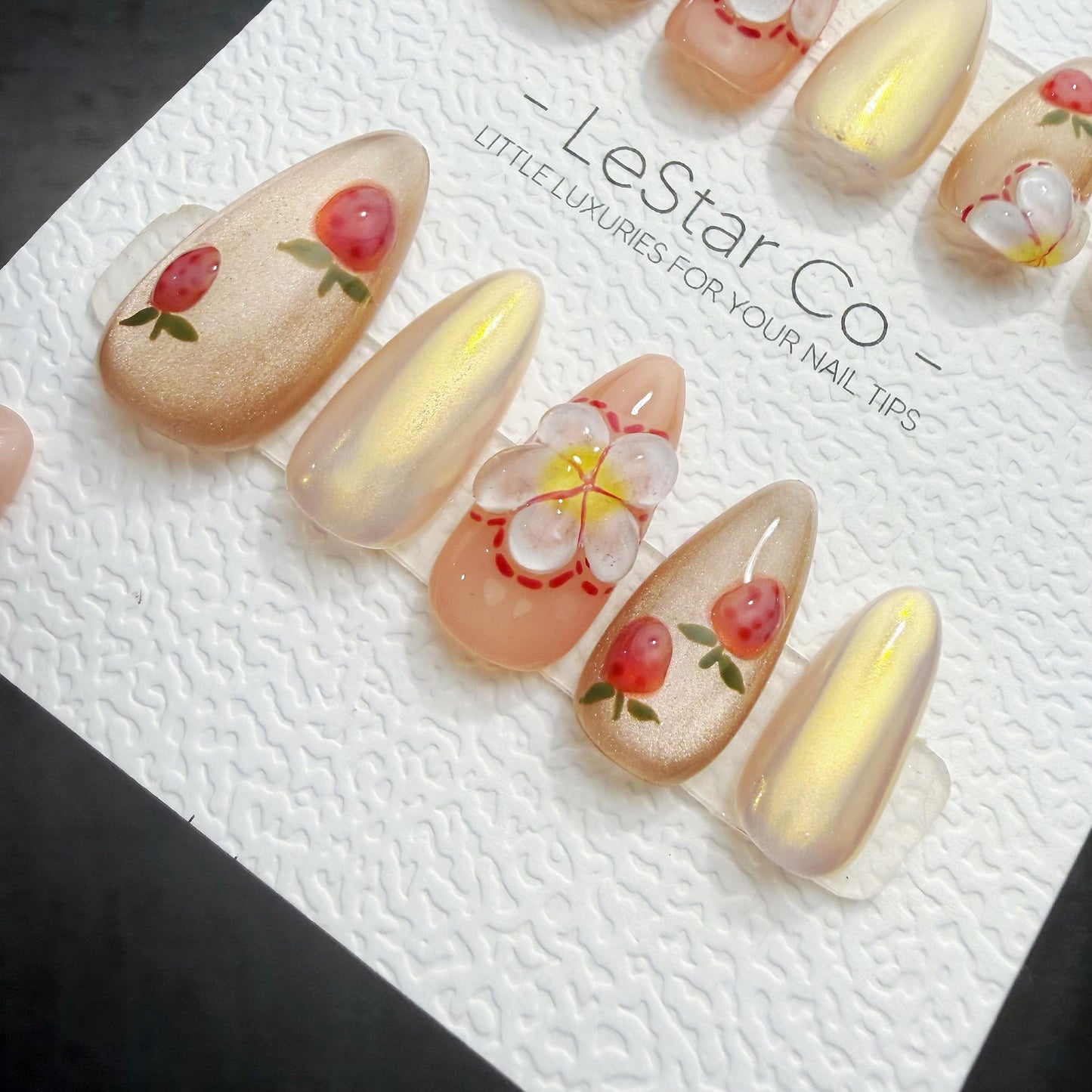 Handmade Strawberry Glow Gel Press On Nails – Sparkle Blue Manicure