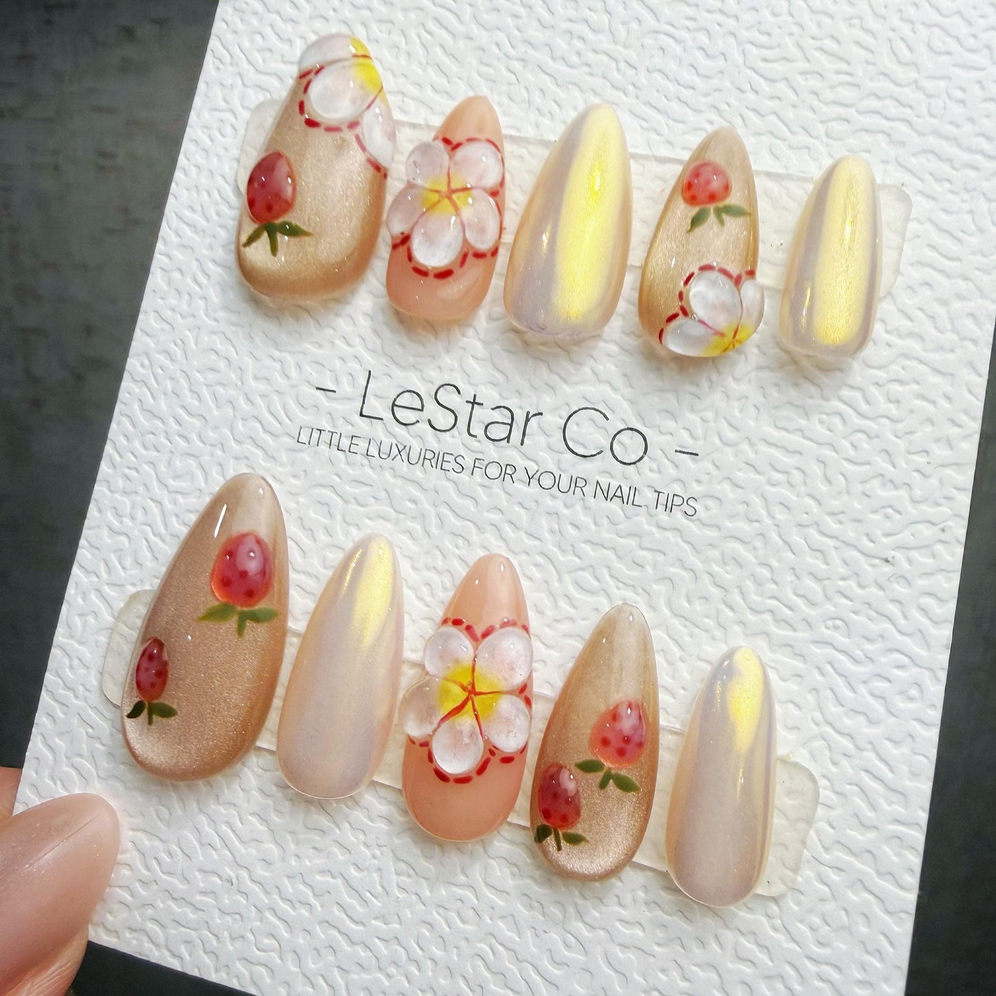 Handmade Strawberry Glow Gel Press On Nails – Sparkle Blue Manicure