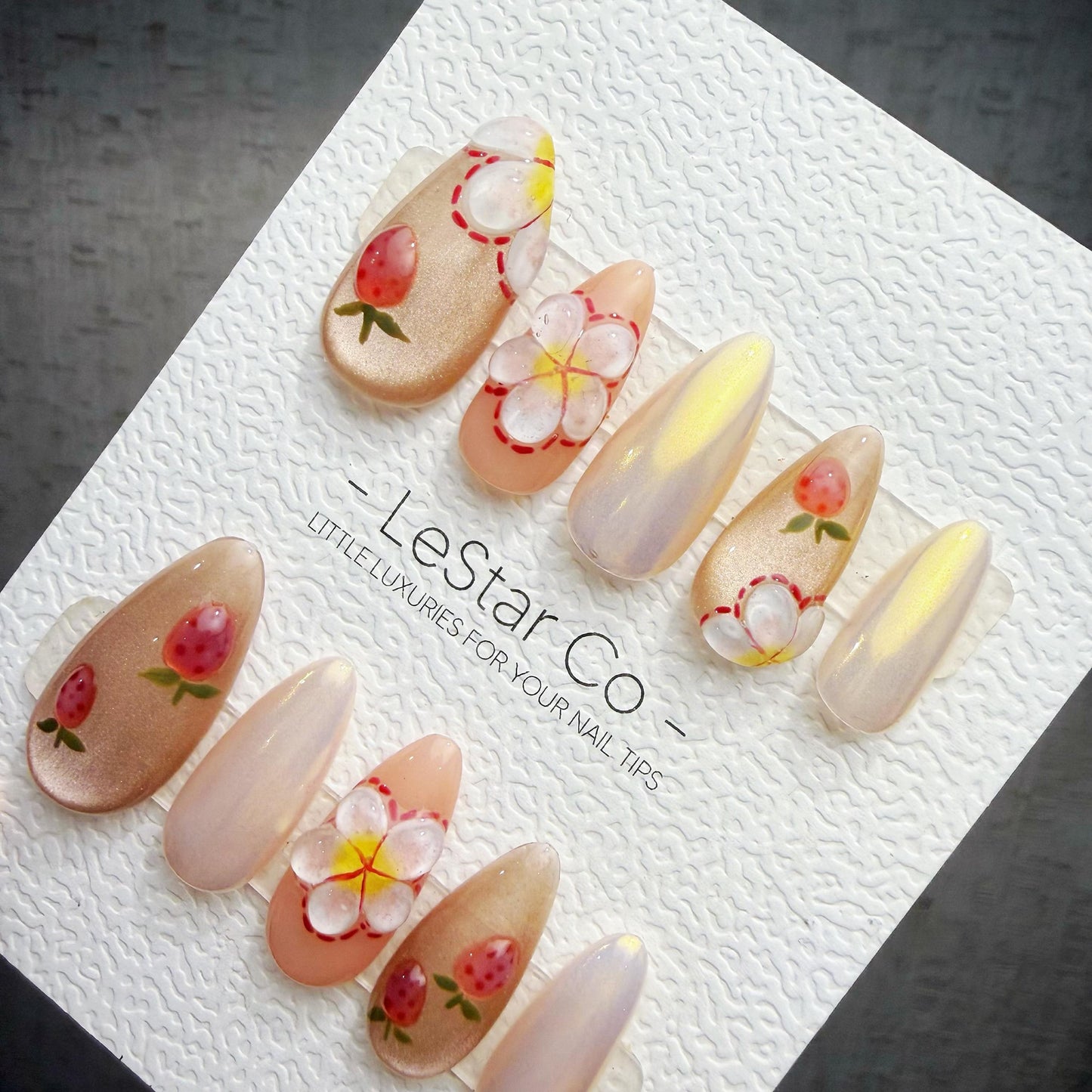 Handmade Strawberry Glow Gel Press On Nails – Sparkle Blue Manicure