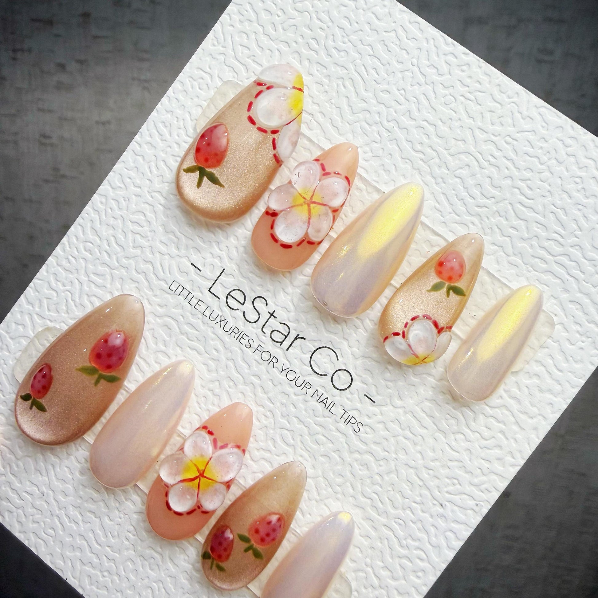 Handmade Strawberry Glow Gel Press On Nails – Sparkle Blue Manicure