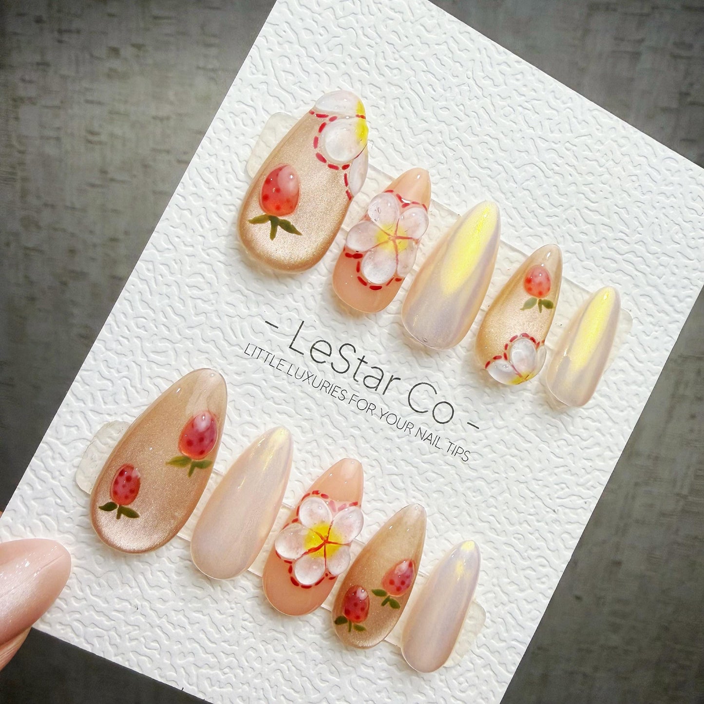 Handmade Strawberry Glow Gel Press On Nails – Sparkle Blue Manicure