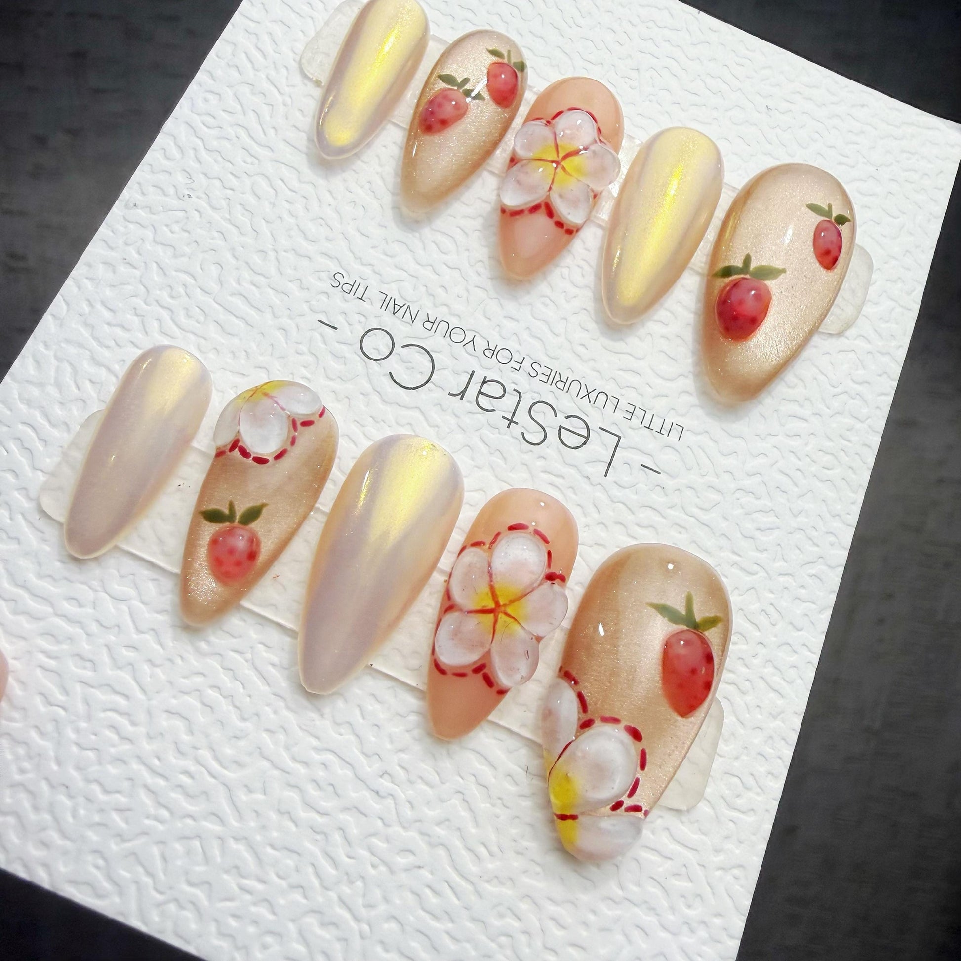Handmade Strawberry Glow Gel Press On Nails – Sparkle Blue Manicure