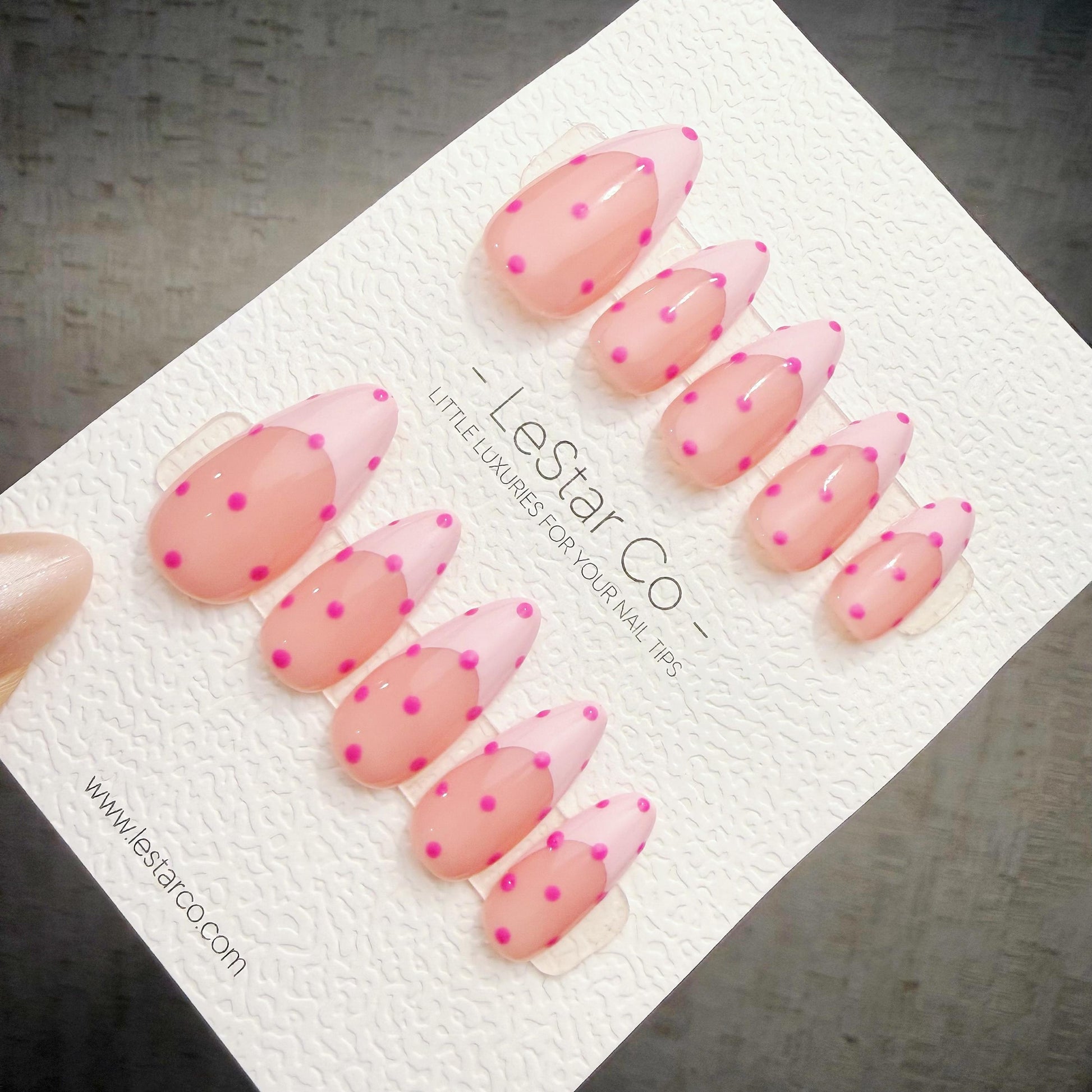 Timed Offer 4 For 3) Handmade Press On Bubblegum Dots Gel Acrylic Nails